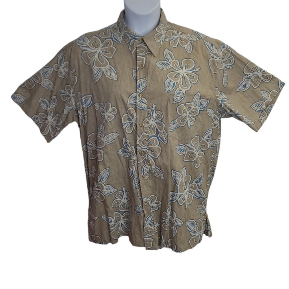 COOKE ST Honolulu reverse floral print Hawaiian‎ button up short sleeve shirt XL